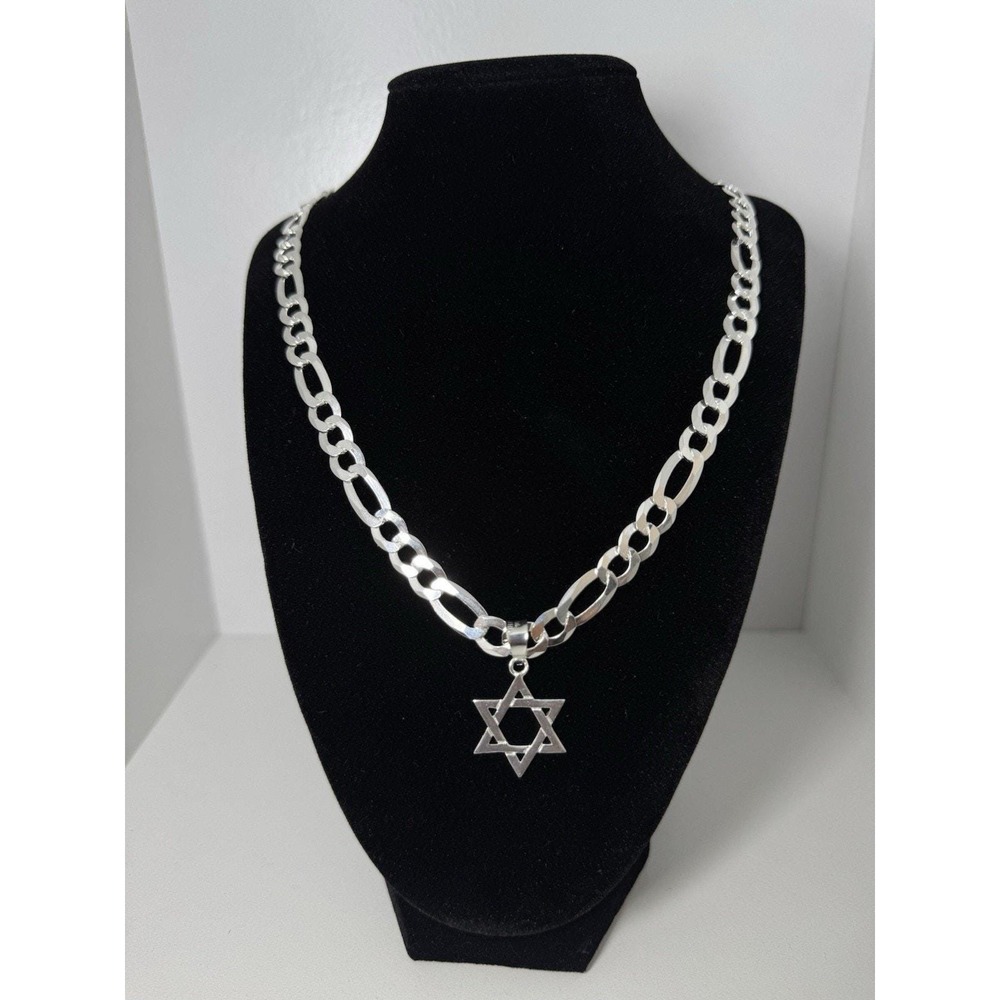 Cadena fígaro con dije de estrella de David de plata 925 - 24 inch‎
